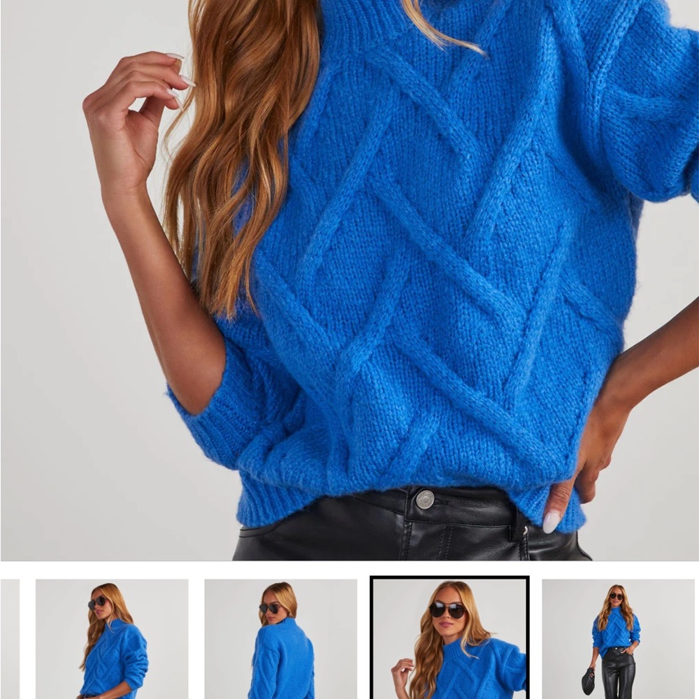Vici Blue Cowl Neck Sweater with Chunky Cable Knit Design